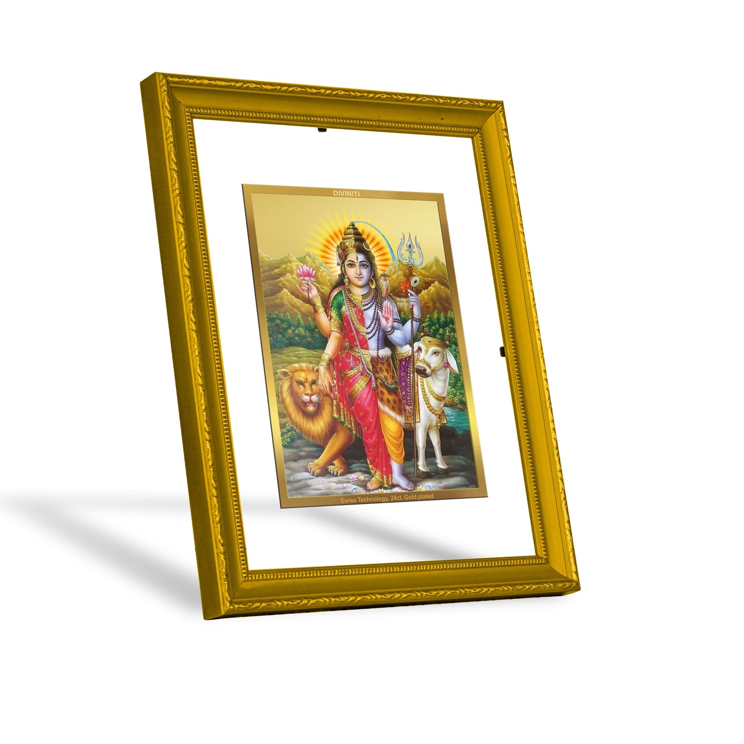 DIVINITI Ardhnarishwar Gold Plated Wall Photo Frame| DG Frame 101 Size 2 Wall Photo Frame and 24K Gold Plated Foil| Religious Photo Frame Idol For Prayer, Gifts Items (20.8CMX16.7CM)