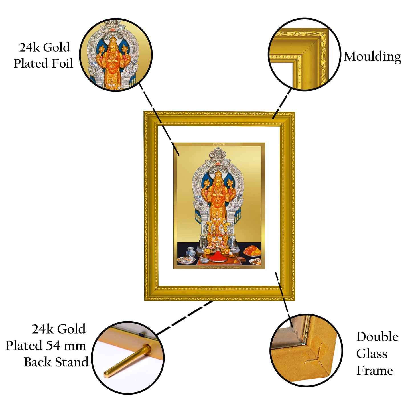 DIVINITI Annapoorna Gold Plated Wall Photo Frame| DG Frame 101 Size 2 Wall Photo Frame and 24K Gold Plated Foil| Religious Photo Frame Idol For Prayer, Gifts Items (20.8CMX16.7CM)