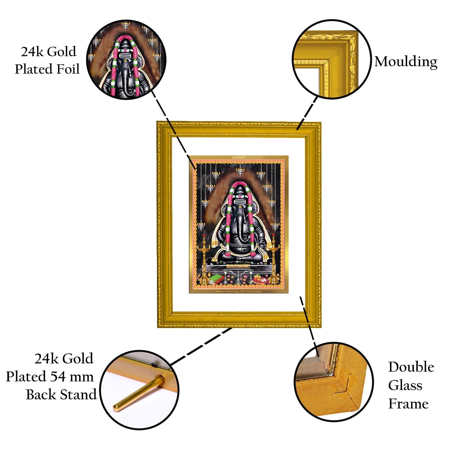 DIVINITI Ayyappan Vinayagar Gold Plated Wall Photo Frame| DG Frame 101 Size 2 Wall Photo Frame and 24K Gold Plated Foil| Religious Photo Frame Idol For Prayer, Gifts Items (20.8CMX16.7CM)