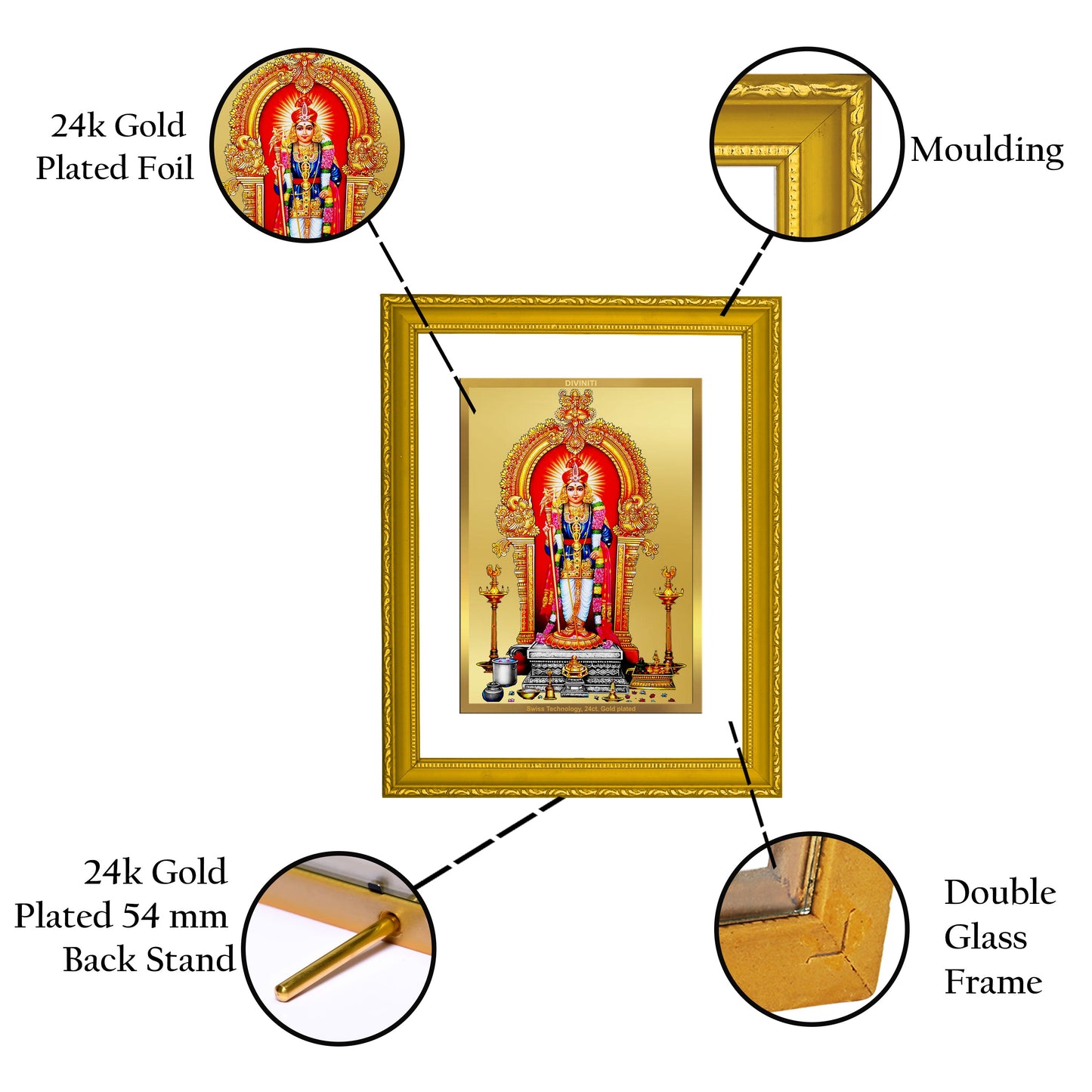 DIVINITI Raja Alangaram Gold Plated Wall Photo Frame| DG Frame 101 Size 2 Wall Photo Frame and 24K Gold Plated Foil| Religious Photo Frame Idol For Prayer, Gifts Items (20.8CMX16.7CM)