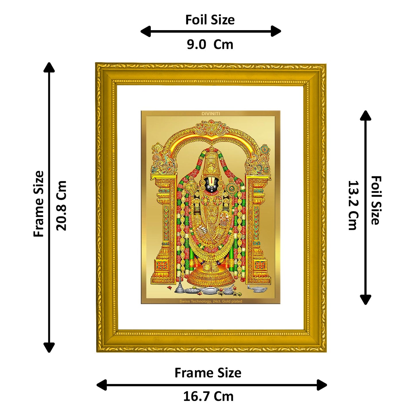 Diviniti 24K Gold Plated Tirupati Balaji Photo Frame For Home Decor, Wall Hanging, Table, Puja Room (20.8 x 16.7 CM)