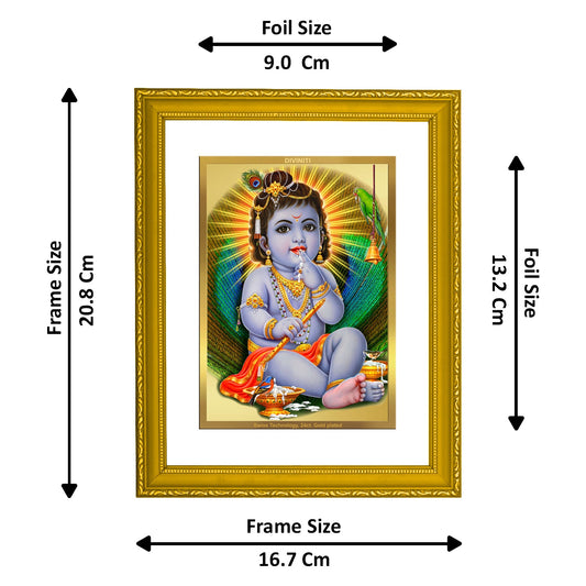 DIVINITI Bal Gopal Gold Plated Wall Photo Frame| DG Frame 101 Size 2 Wall Photo Frame and 24K Gold Plated Foil| Religious Photo Frame Idol For Prayer, Gifts Items (20.8CMX16.7CM)