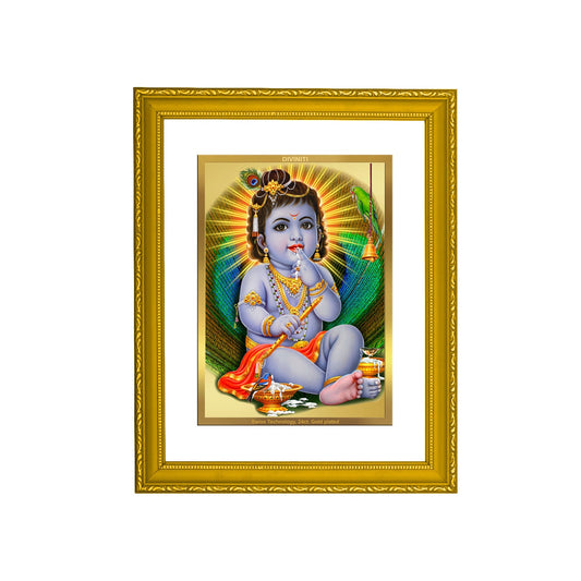 DIVINITI Bal Gopal Gold Plated Wall Photo Frame| DG Frame 101 Size 2 Wall Photo Frame and 24K Gold Plated Foil| Religious Photo Frame Idol For Prayer, Gifts Items (20.8CMX16.7CM)