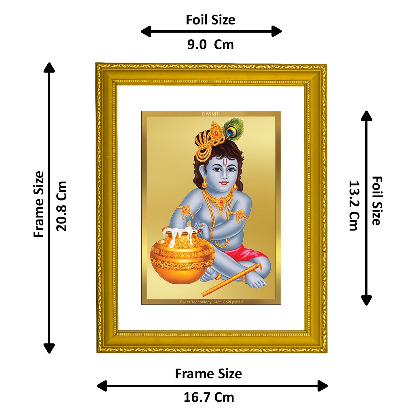 DIVINITI Bal Gopal Gold Plated Wall Photo Frame| DG Frame 101 Size 2 Wall Photo Frame and 24K Gold Plated Foil| Religious Photo Frame Idol For Prayer (20.8CMX16.7CM)