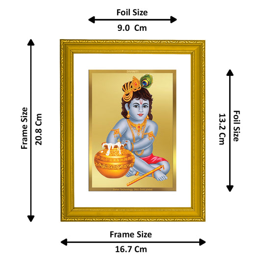 DIVINITI Bal Gopal Gold Plated Wall Photo Frame| DG Frame 101 Size 2 Wall Photo Frame and 24K Gold Plated Foil| Religious Photo Frame Idol For Prayer (20.8CMX16.7CM)