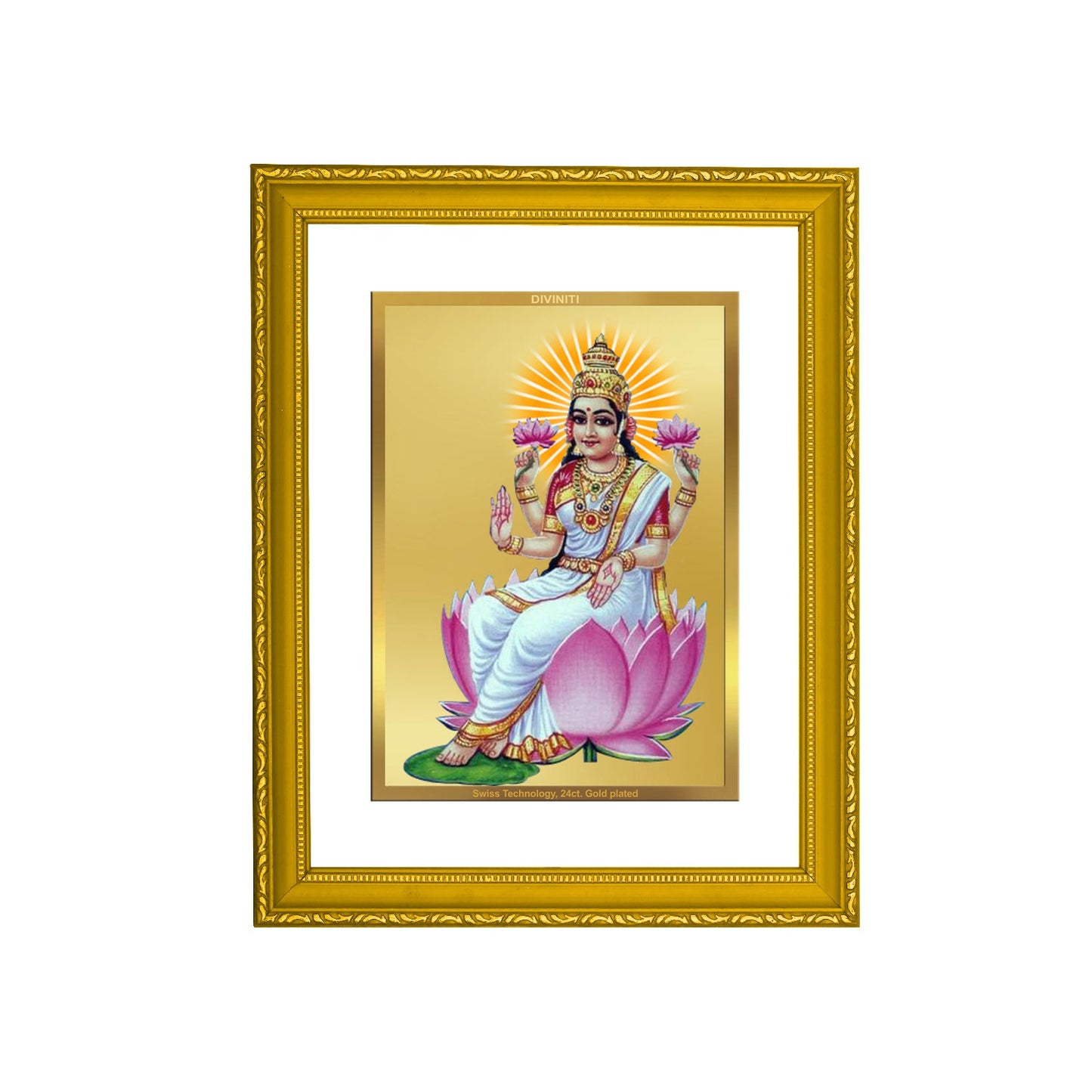 DIVINITI Aishwarya Lakshmi Gold Plated Wall Photo Frame| DG Frame 101 Size 2 Wall Photo Frame and 24K Gold Plated Foil| Religious Photo Frame Idol For Prayer, Gifts Items (20.8CMX16.7CM)