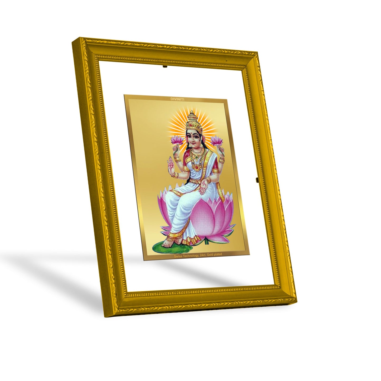 DIVINITI Aishwarya Lakshmi Gold Plated Wall Photo Frame| DG Frame 101 Size 2 Wall Photo Frame and 24K Gold Plated Foil| Religious Photo Frame Idol For Prayer, Gifts Items (20.8CMX16.7CM)