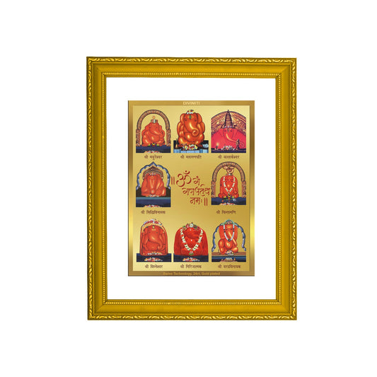 DIVINITI Ashtha Ganesha Gold Plated Wall Photo Frame| DG Frame 101 Size 2 Wall Photo Frame and 24K Gold Plated Foil| Religious Photo Frame Idol For Prayer, Gifts Items (20.8CMX16.7CM)