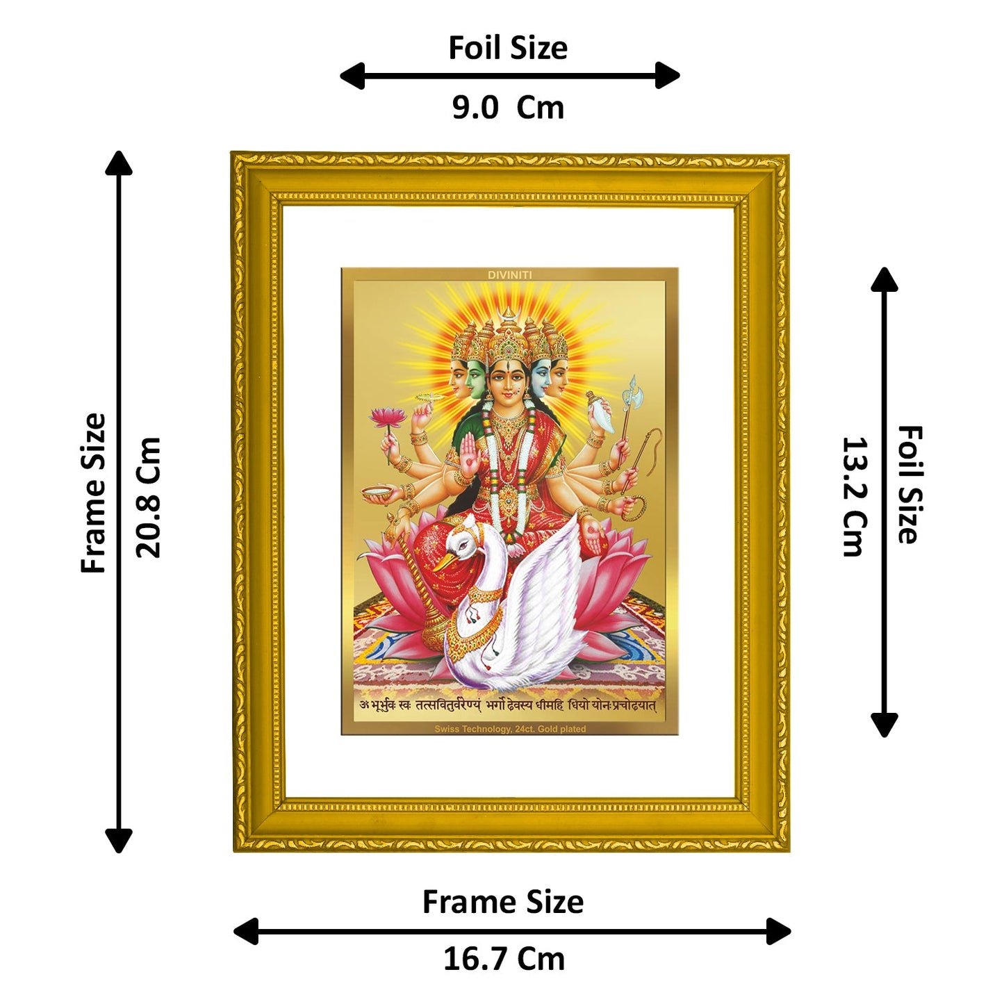 DIVINITI Maa Gayatri 24K Gold Plated Wall Photo Frame| DG Frame 101 Size 2 Wall Photo Frame, Gifts Items (20.8CMX16.7CM)