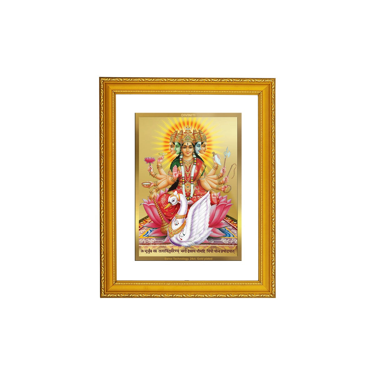 DIVINITI Maa Gayatri 24K Gold Plated Wall Photo Frame| DG Frame 101 Size 2 Wall Photo Frame, Gifts Items (20.8CMX16.7CM)