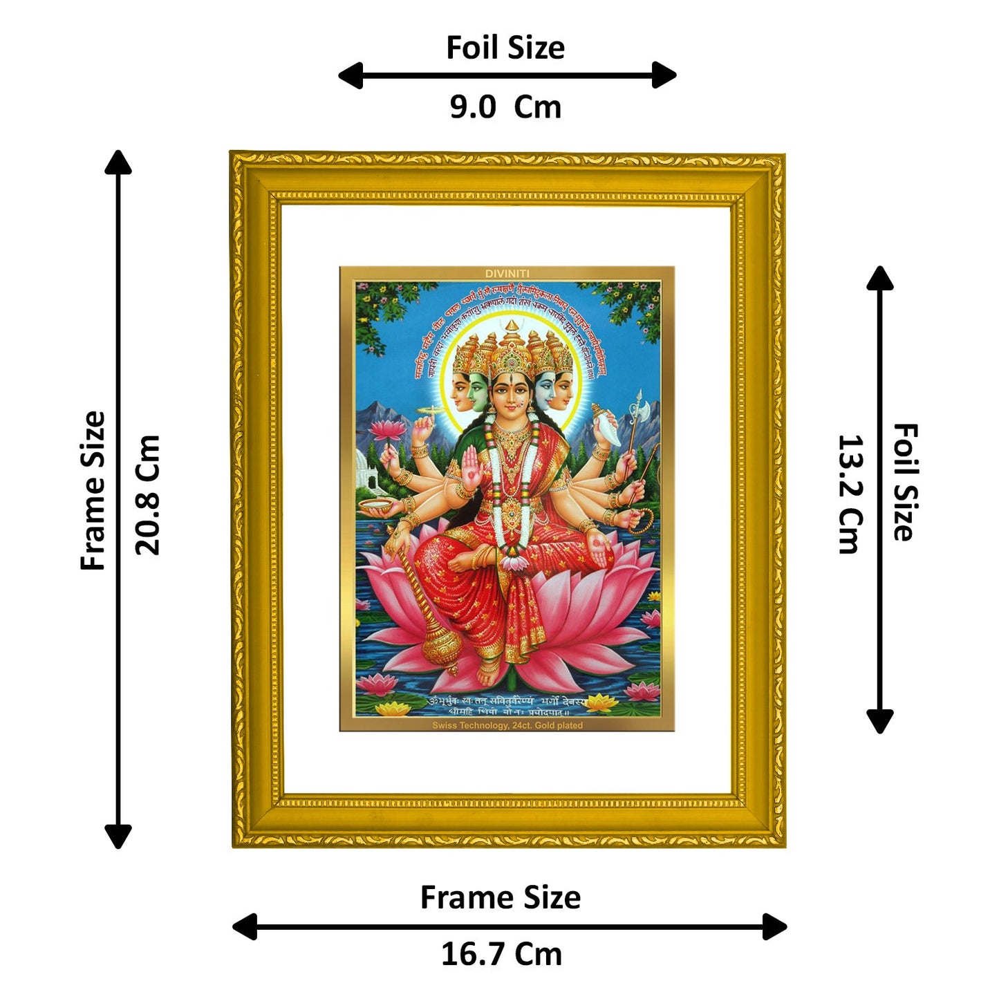 DIVINITI GAYATRI Mata 24K Gold Plated Wall Photo Frame| DG Frame 101 Size 2 Wall Photo Frame, Gifts Items (20.8CMX16.7CM)