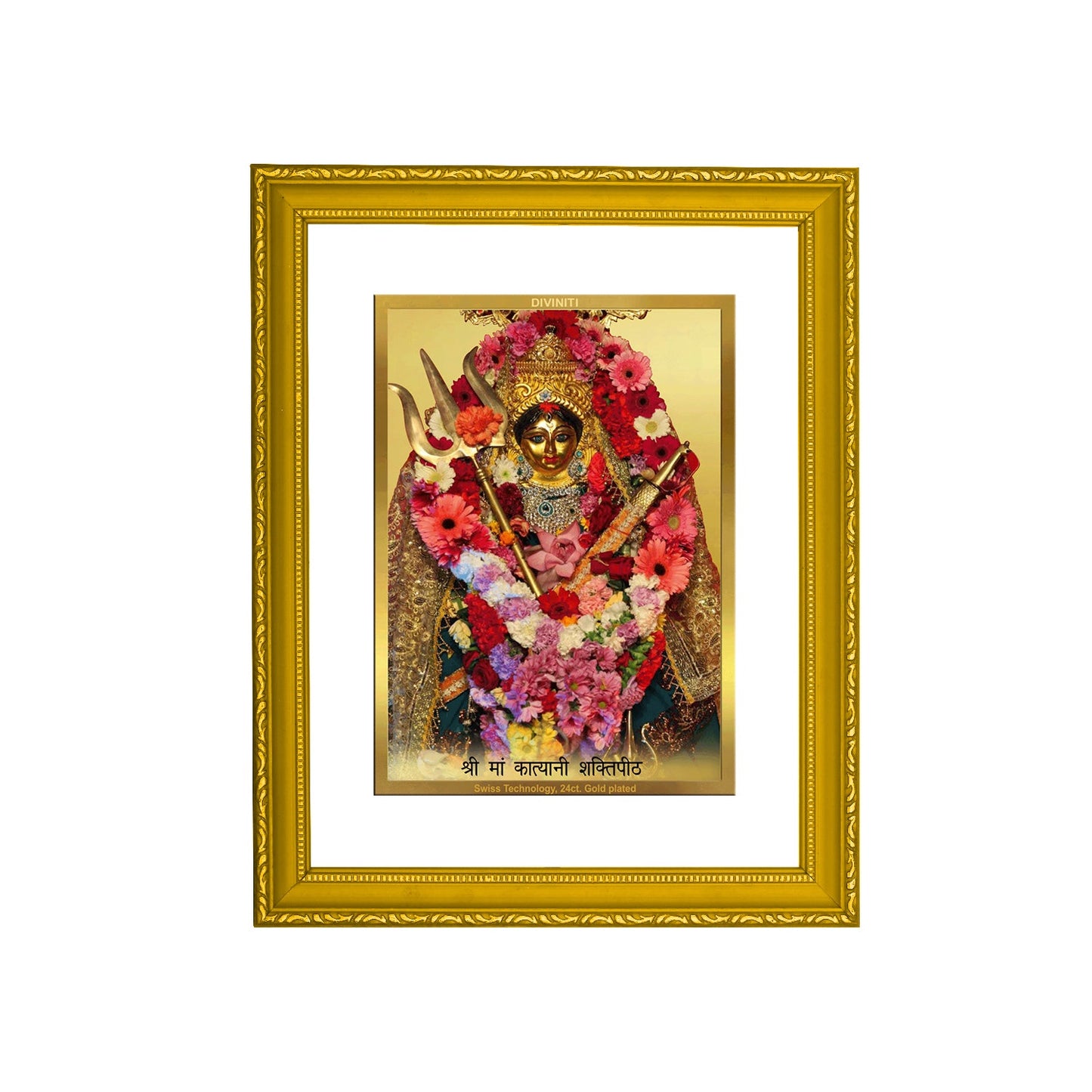 DIVINITI Kalka Ji  Gold Plated Wall Photo Frame| DG Frame 101 Size 2 Wall Photo Frame and 24K Gold Plated Foil| Religious Photo Frame Idol For Prayer (20.8CMX16.7CM)