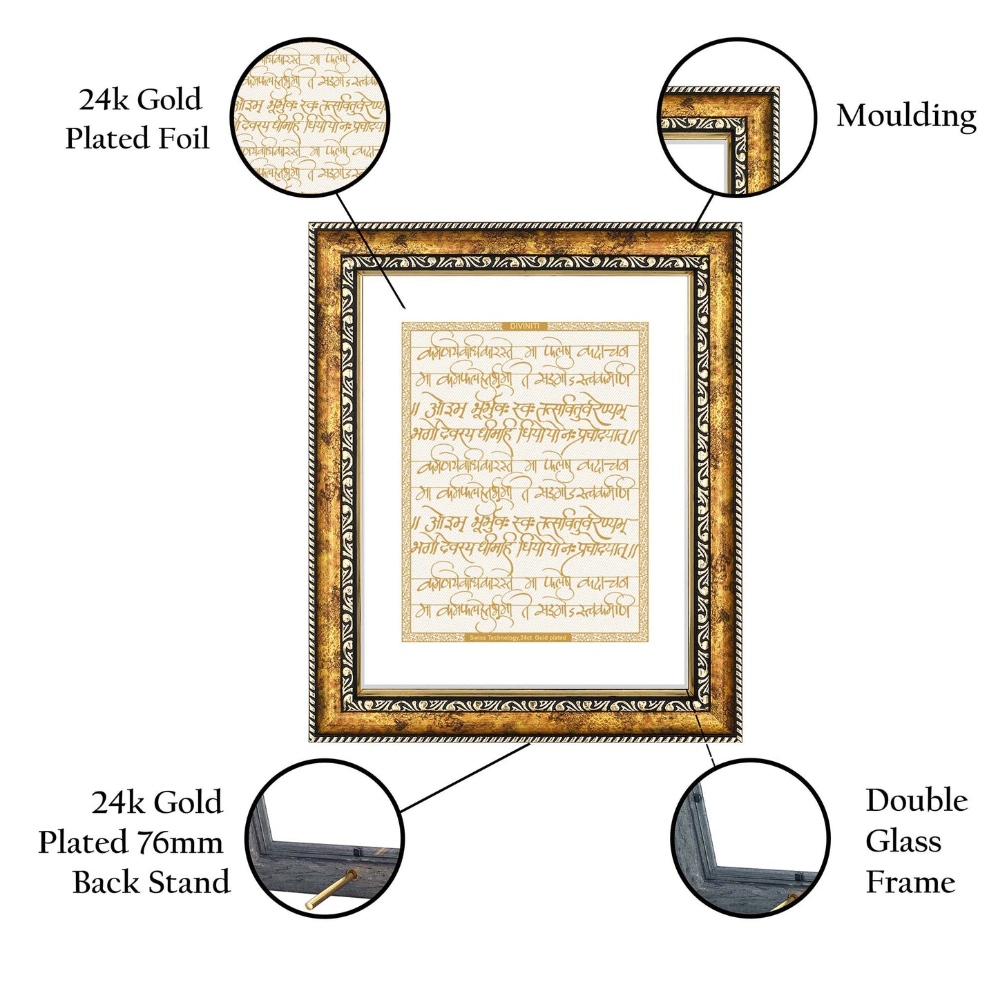 Diviniti 24K Gold Plated Gayatri Mantra Wall Hanging for Home| DG Photo Frame For Wall Decoration| Wall Hanging Photo Frame For Home Decor, Living Room, Hall, Guest Room