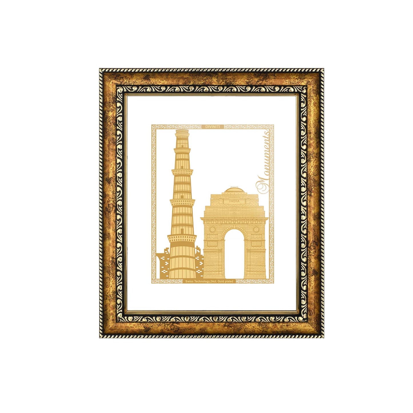 Diviniti 24K Gold Plated Monuments Wall Hanging for Home| Photo Frame For Wall Decoration| DG Size 3 Wall Photo Frame For Home Decor, Living Room, Hall, Guest Room