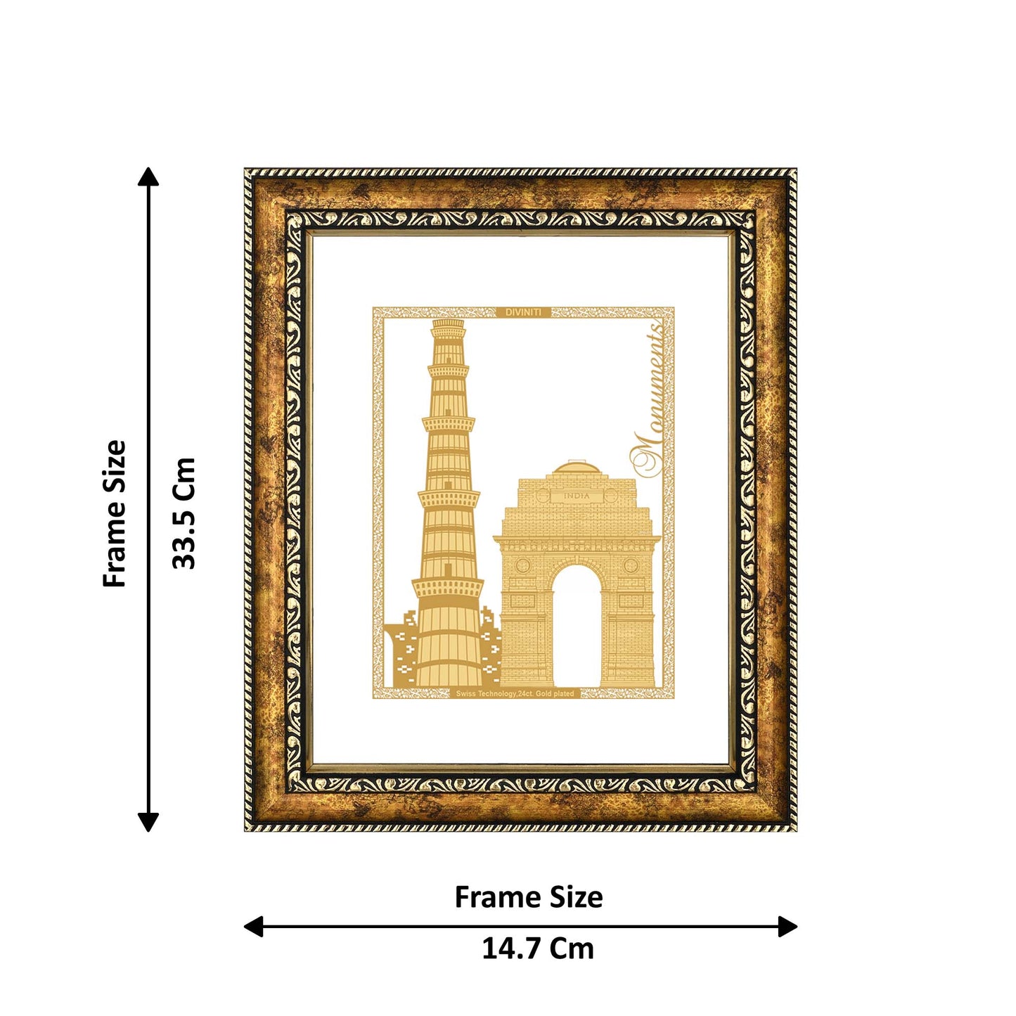 Diviniti 24K Gold Plated Monuments Wall Hanging for Home| Photo Frame For Wall Decoration| DG Size 3 Wall Photo Frame For Home Decor, Living Room, Hall, Guest Room