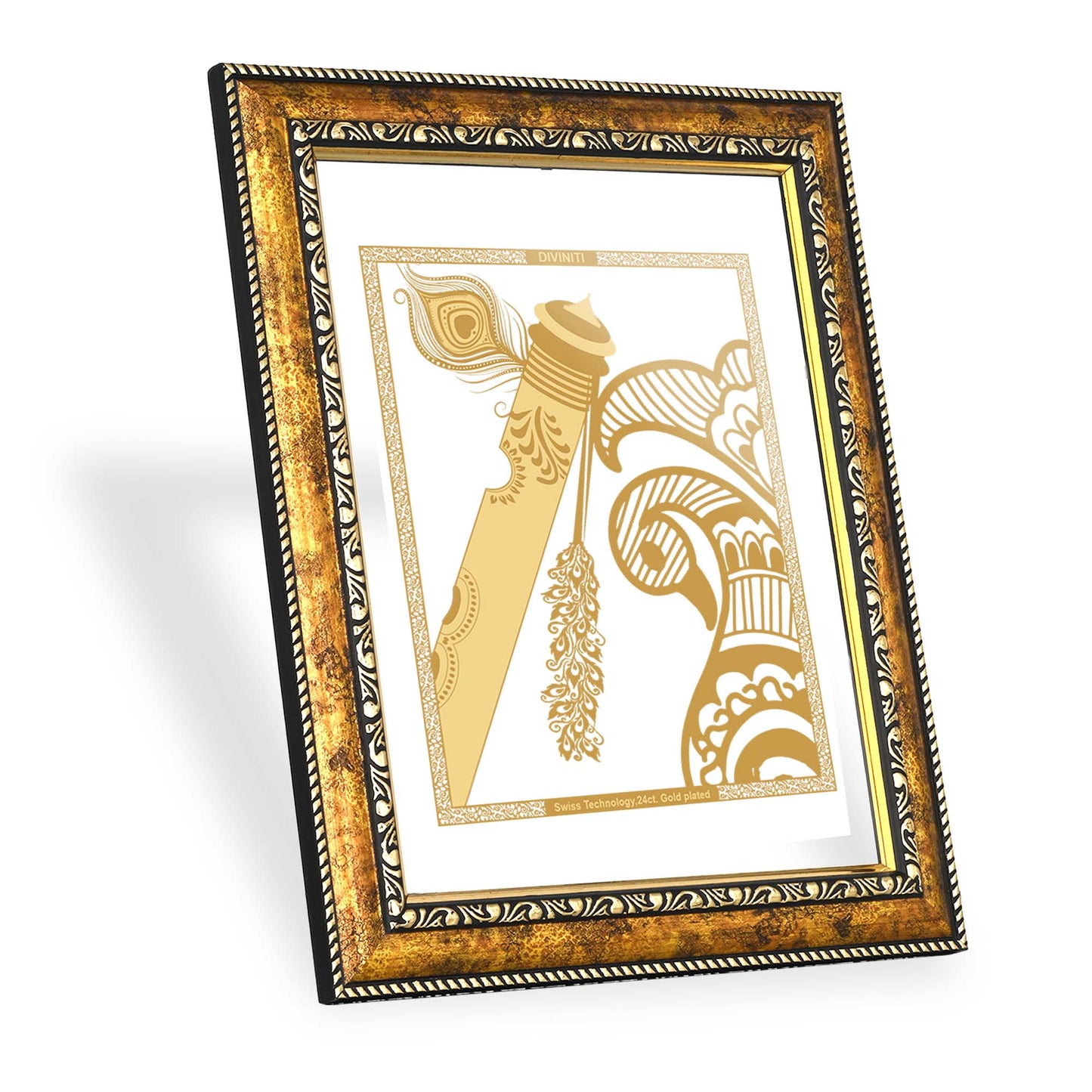 Diviniti 24K Gold Plated Flute Wall Hanging for Home| DG Photo Frame For Wall Decoration| Wall Hanging Photo Frame For Home Decor, Living Room, Hall, Guest Room