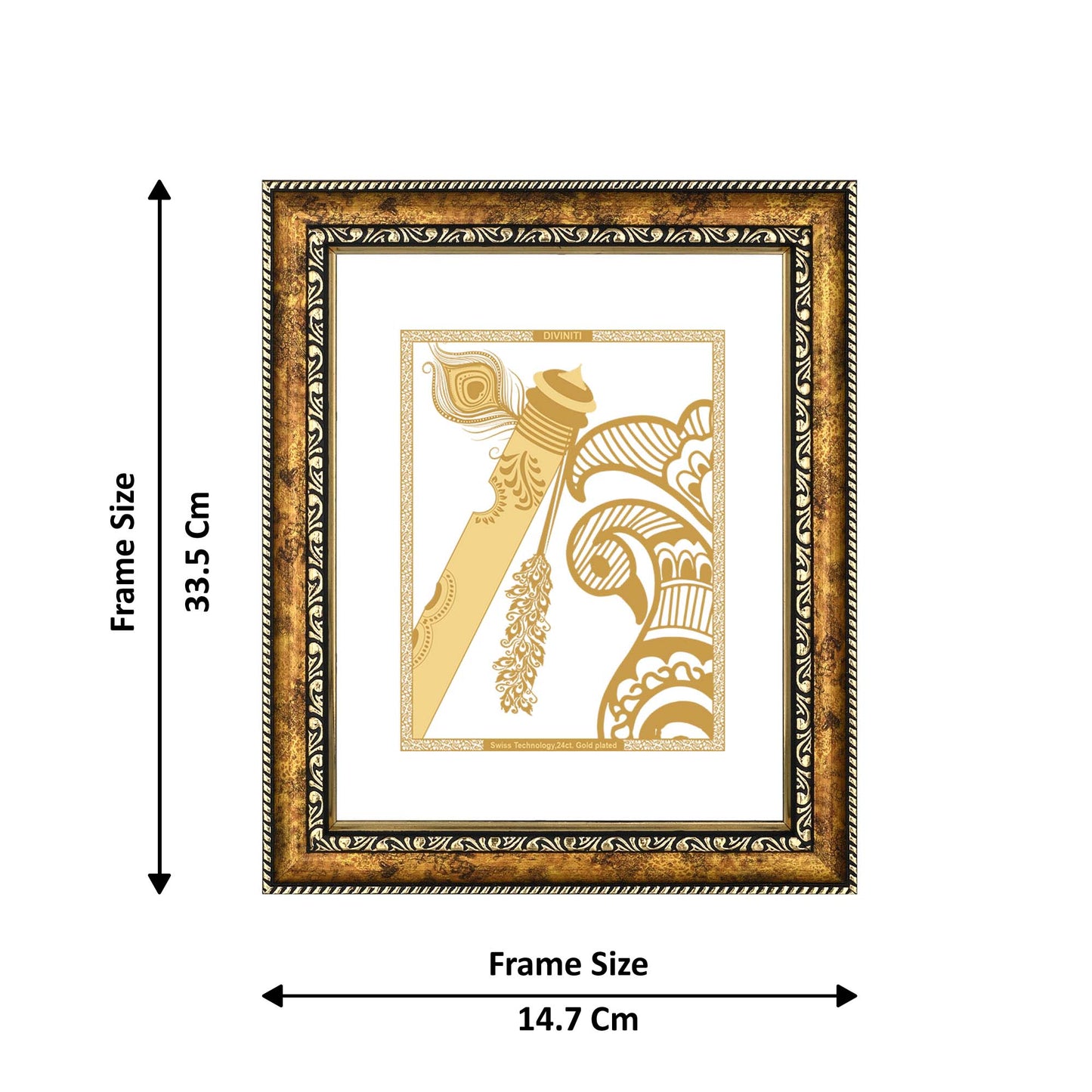 Diviniti 24K Gold Plated Flute Wall Hanging for Home| DG Photo Frame For Wall Decoration| Wall Hanging Photo Frame For Home Decor, Living Room, Hall, Guest Room