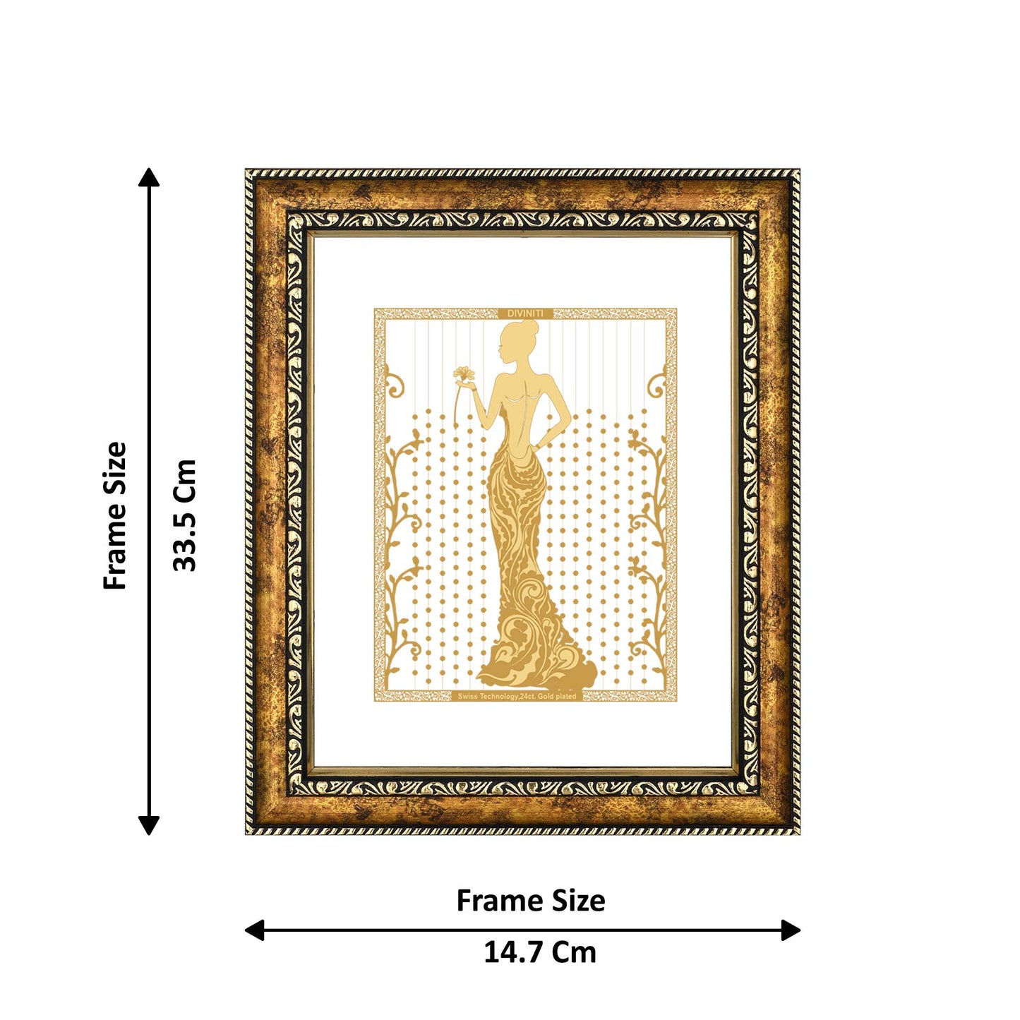 Diviniti 24K Gold Plated Lady Wall Hanging for Home| Photo Frame For Wall Decoration| DG Size 3 Wall Photo Frame For Home Decor, Living Room, Hall, Guest Room