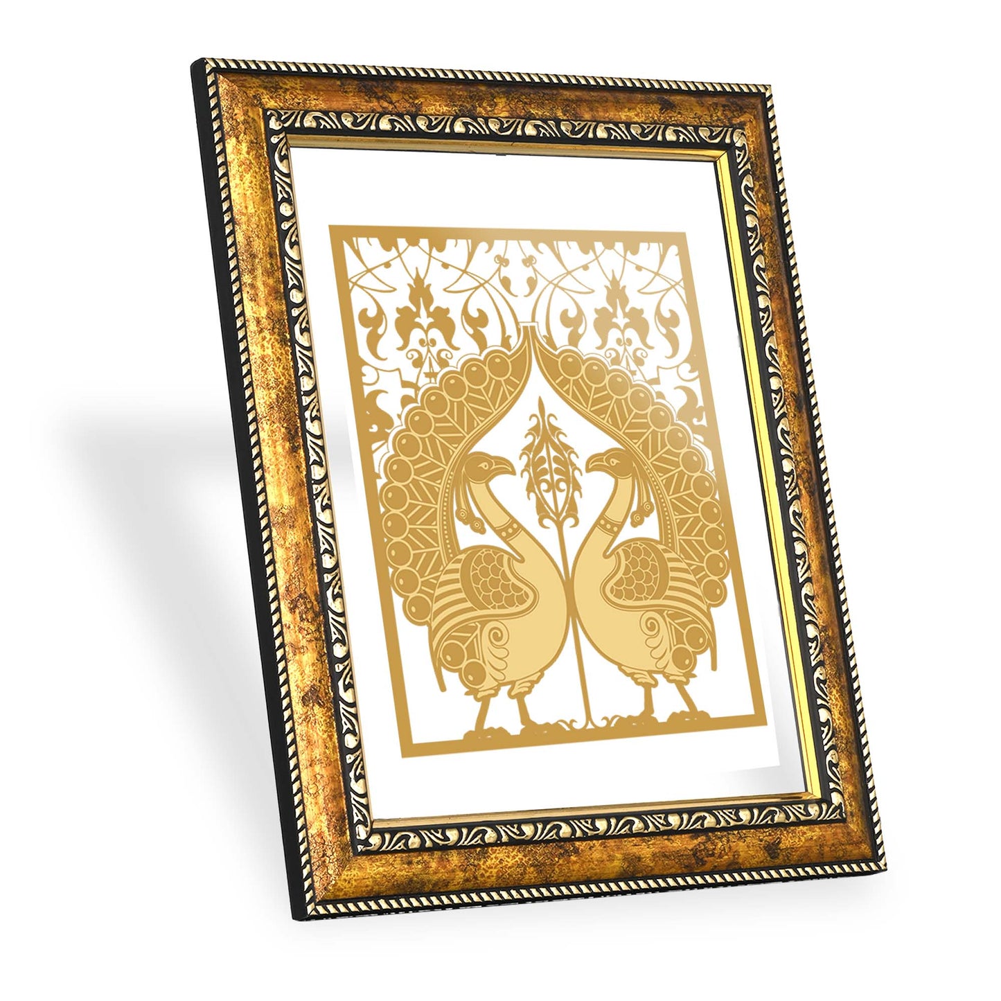 Diviniti 24K Gold Plated Peacock Couple Wall Hanging for Home| Photo Frame For Wall Decoration| DG Size 3 Wall Photo Frame For Home Decor, Living Room, Hall, Guest Room