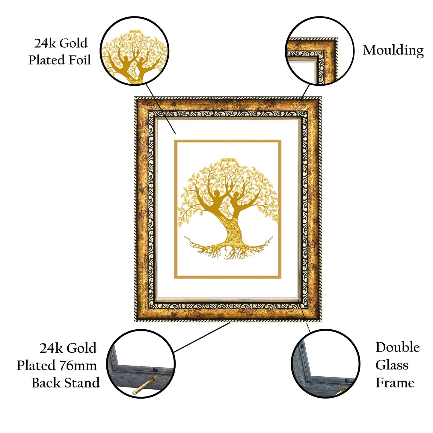 Diviniti 24K Gold Plated Tree of Life Wall Hanging for Home| Photo Frame For Wall Decoration| DG Size 3 Wall Photo Frame For Home Decor, Living Room, Hall, Guest Room