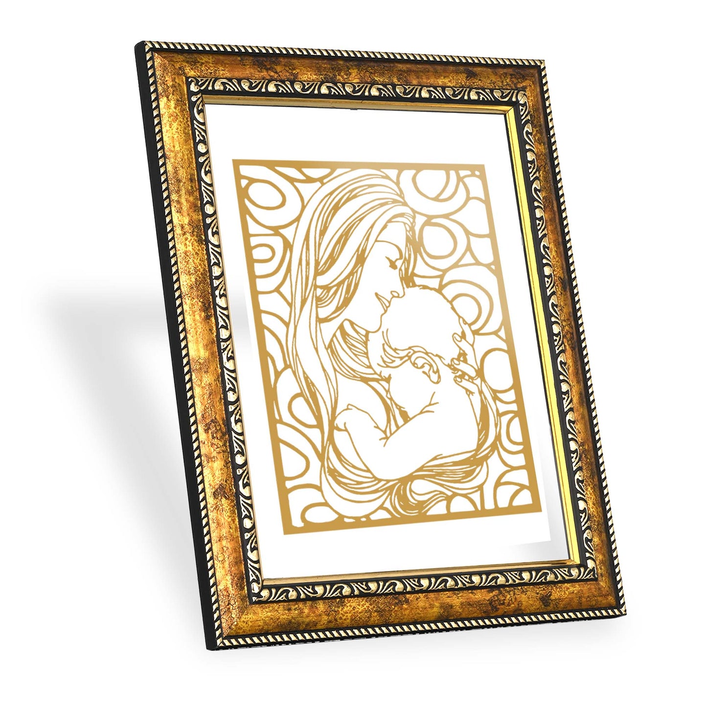 Diviniti 24K Gold Plated Mother Love Wall Hanging for Home| Photo Frame For Wall Decoration| DG Size 3 Wall Photo Frame For Home Decor, Living Room, Hall, Guest Room