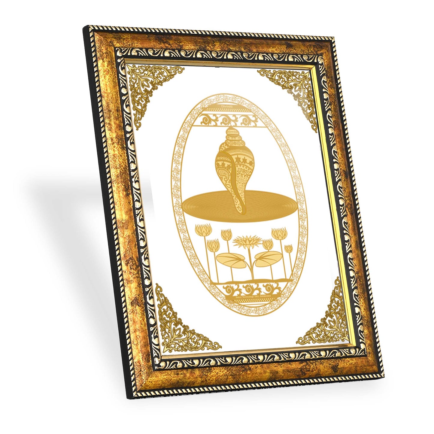 Diviniti 24K Gold Plated Sankh Wall Hanging for Home| DG Photo Frame For Wall Decoration| Wall Hanging Photo Frame For Home Decor, Living Room, Hall, Guest Room