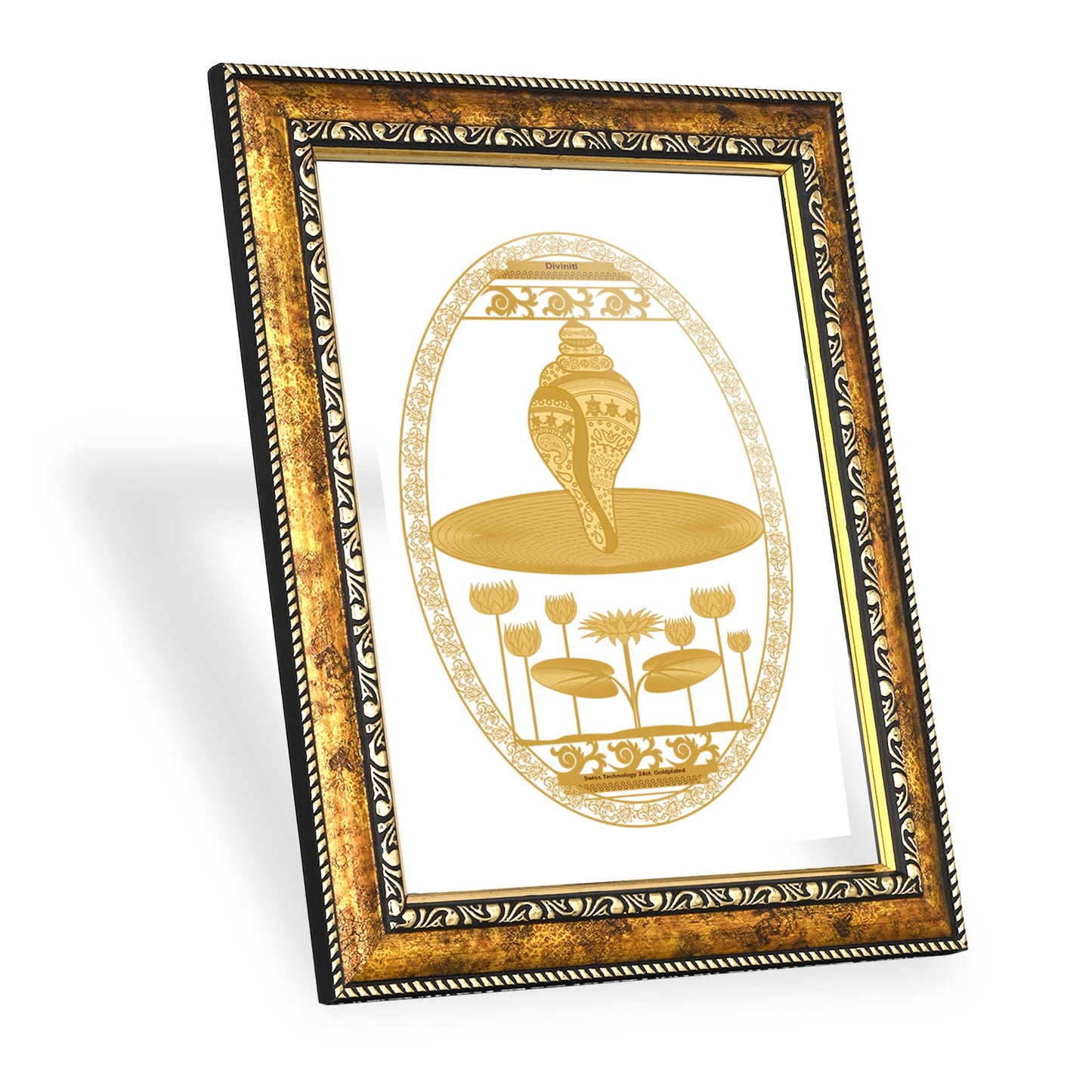 Diviniti 24K Gold Plated Shankh Wall Hanging for Home| DG Photo Frame For Wall Decoration| Wall Hanging Photo Frame For Home Decor, Living Room, Hall, Guest Room