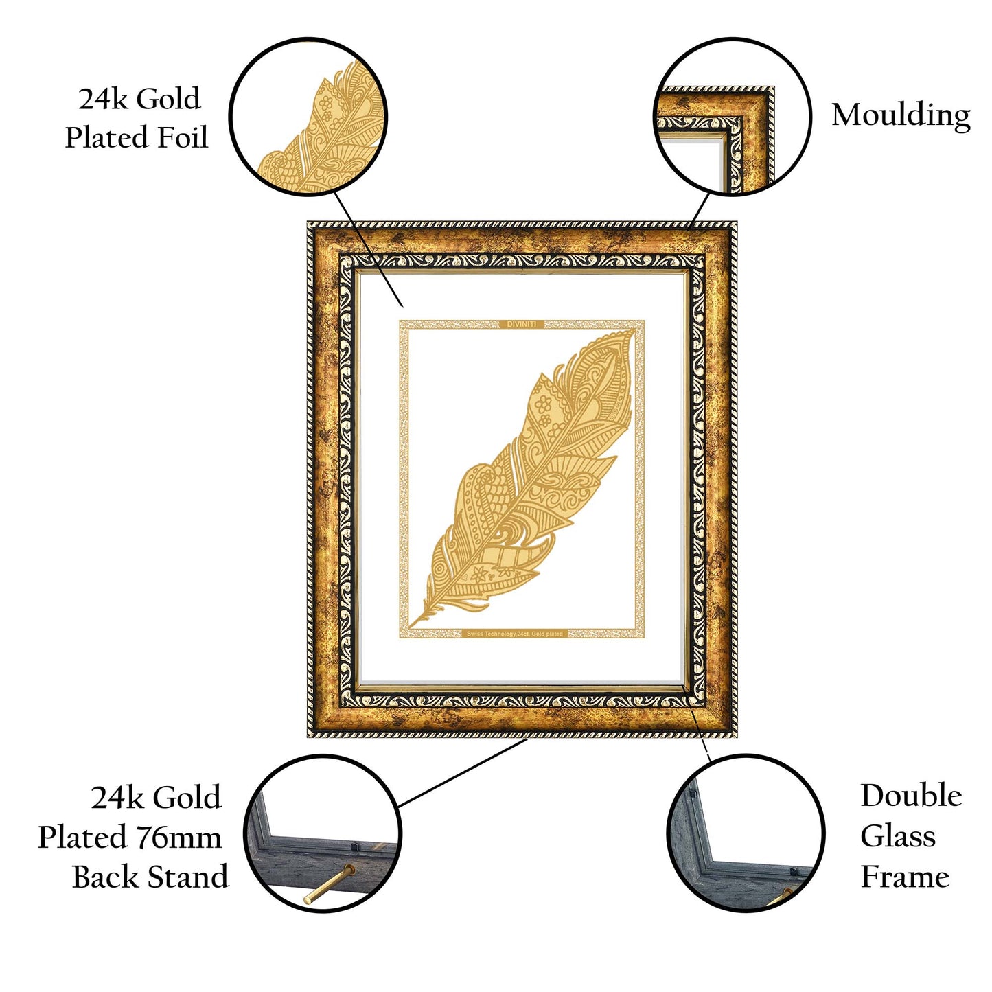 Diviniti 24K Gold Plated Leaf Wall Hanging for Home| DG Photo Frame For Wall Decoration| Wall Hanging Photo Frame For Home Decor, Living Room, Hall, Guest Room