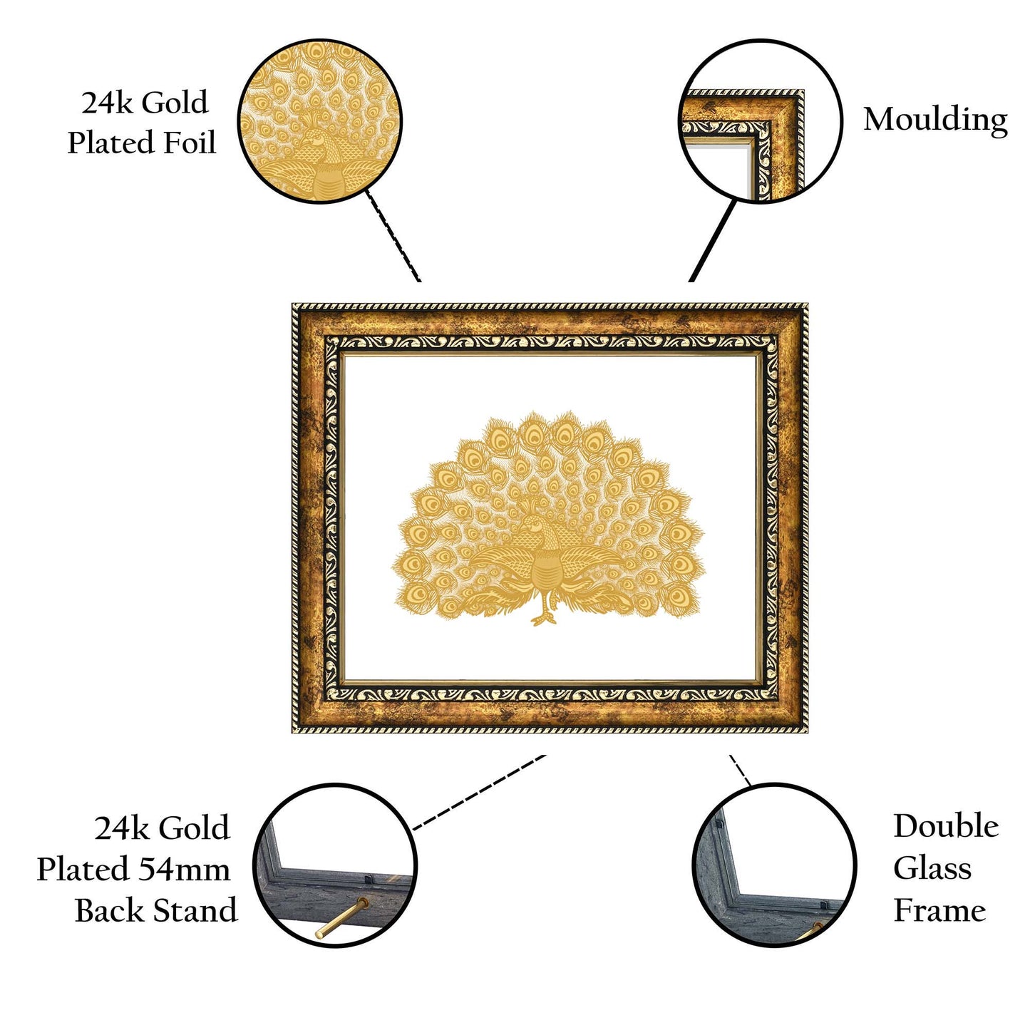 Diviniti 24K Gold Plated Peacock Wall Hanging for Home| DG Photo Frame For Wall Decoration| Wall Hanging Photo Frame For Home Decor, Living Room, Hall, Guest Room