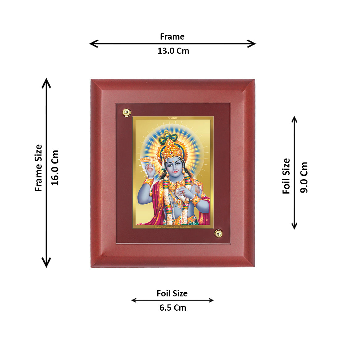 Diviniti 24K Gold Plated Lord Vishnu Photo Frame For Home Wall Decor, Table, Puja, Gift (16 x 13 CM)