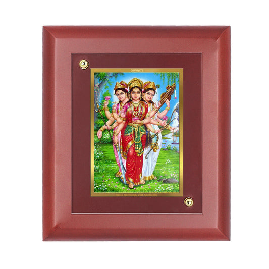 Diviniti 24K Gold Plated Teen Devi Photo Frame For Home Wall Decor, Table Tops, Prayer, Gift (16 x 13 CM)