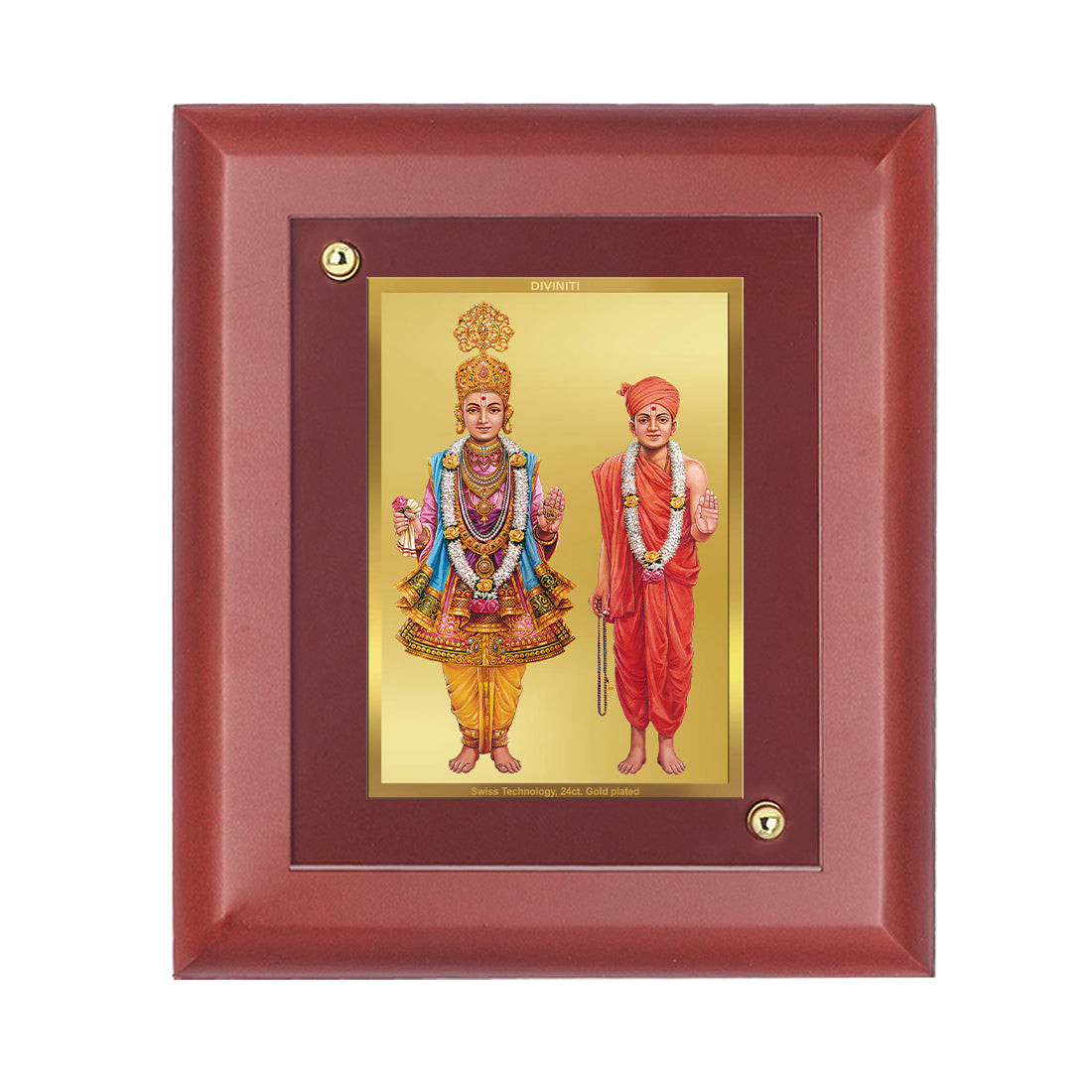 Diviniti 24K Gold Plated Swami Narayan Photo Frame For Home Decor, Wall Hanging, Living Room (16 x 13 CM)