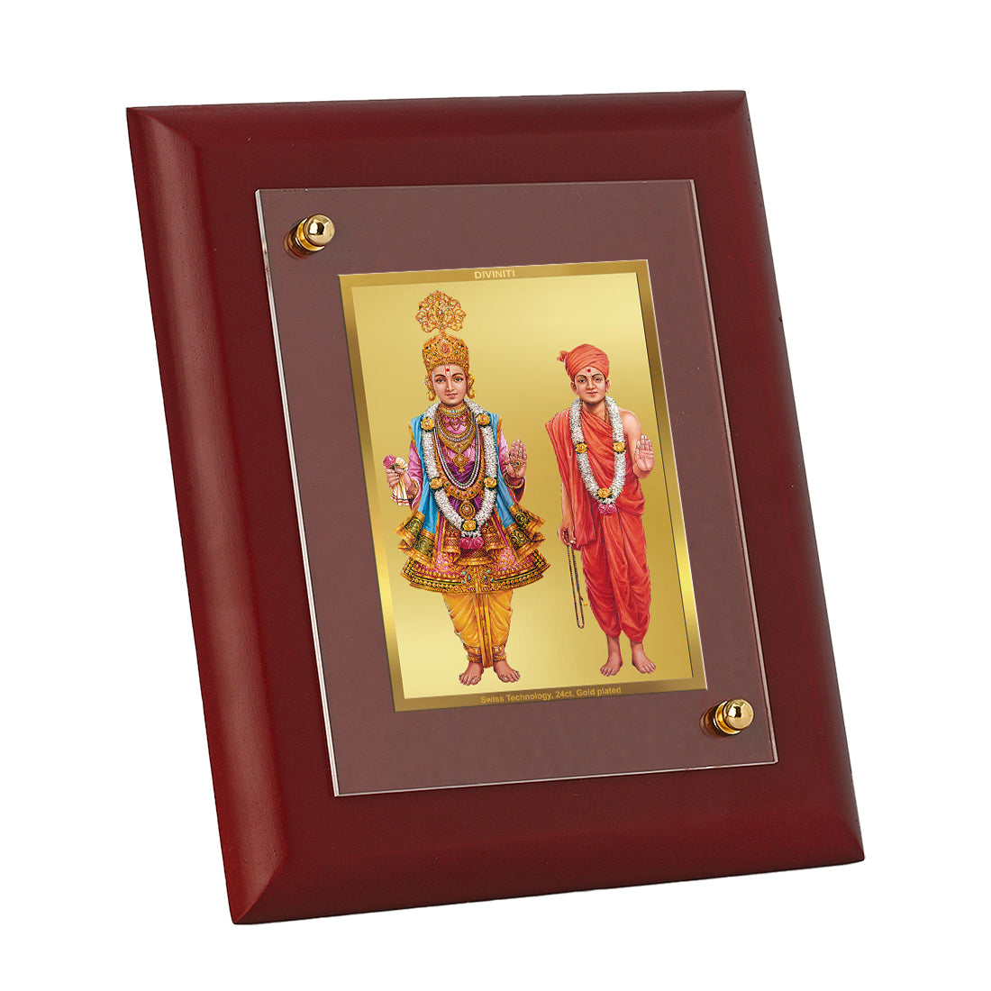 Diviniti 24K Gold Plated Swami Narayan Photo Frame For Home Decor, Wall Hanging, Living Room (16 x 13 CM)