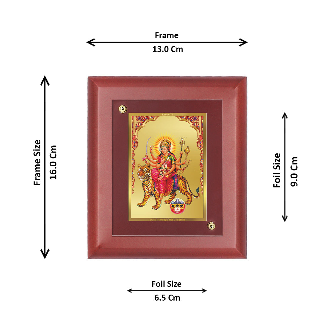 Diviniti 24K Gold Plated Durga Ji Photo Frame For Home Decor, Wall Decor, Table Tops, Puja Room, Gift (16 x 13 CM)