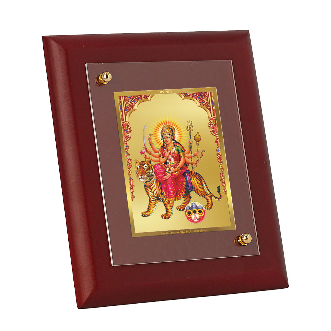 Diviniti 24K Gold Plated Durga Ji Photo Frame For Home Decor, Wall Decor, Table Tops, Puja Room, Gift (16 x 13 CM)