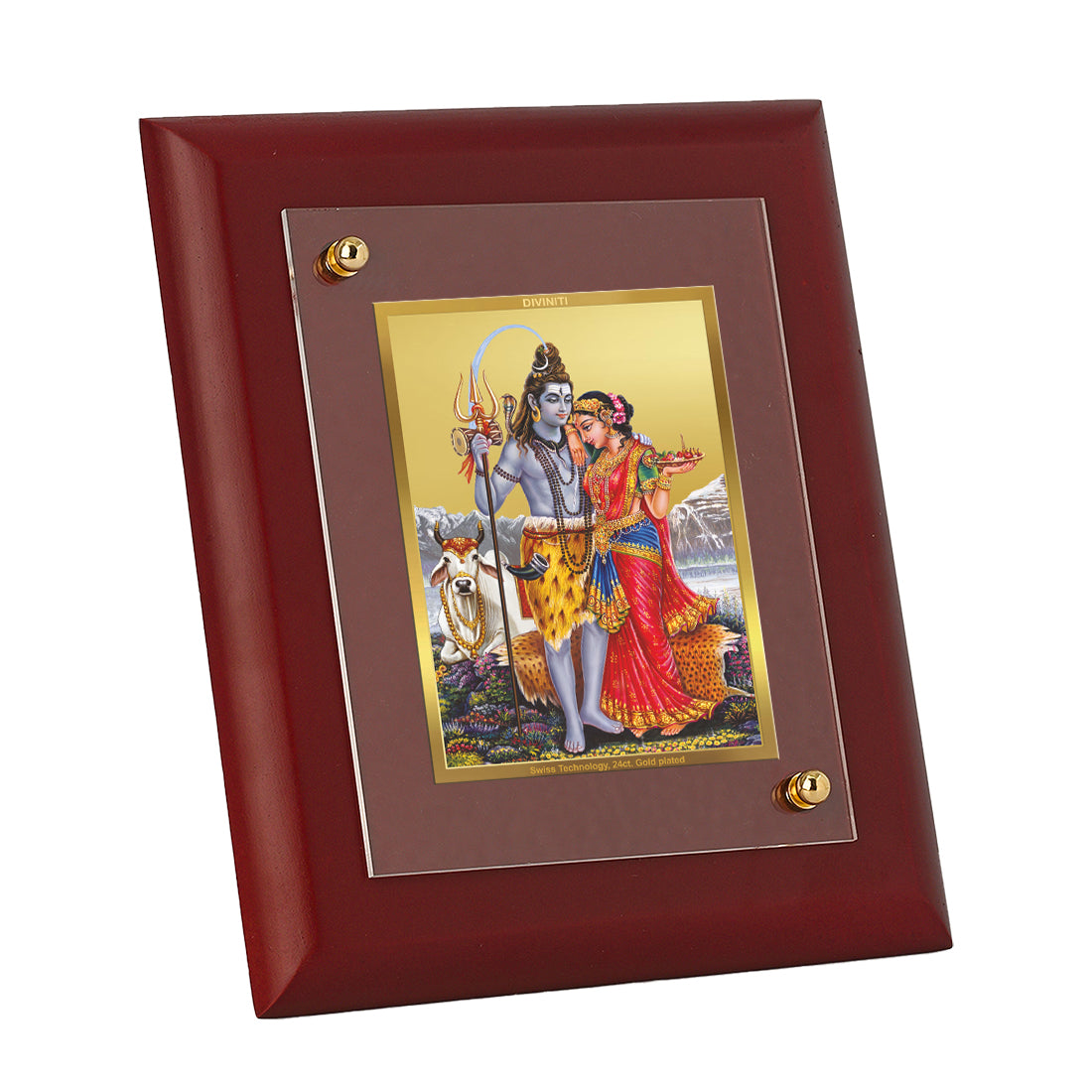 Diviniti 24K Gold Plated Shiva Parvati Photo Frame For Home Decor, Wall Decor, Table Tops, Gift (16 x 13 CM)