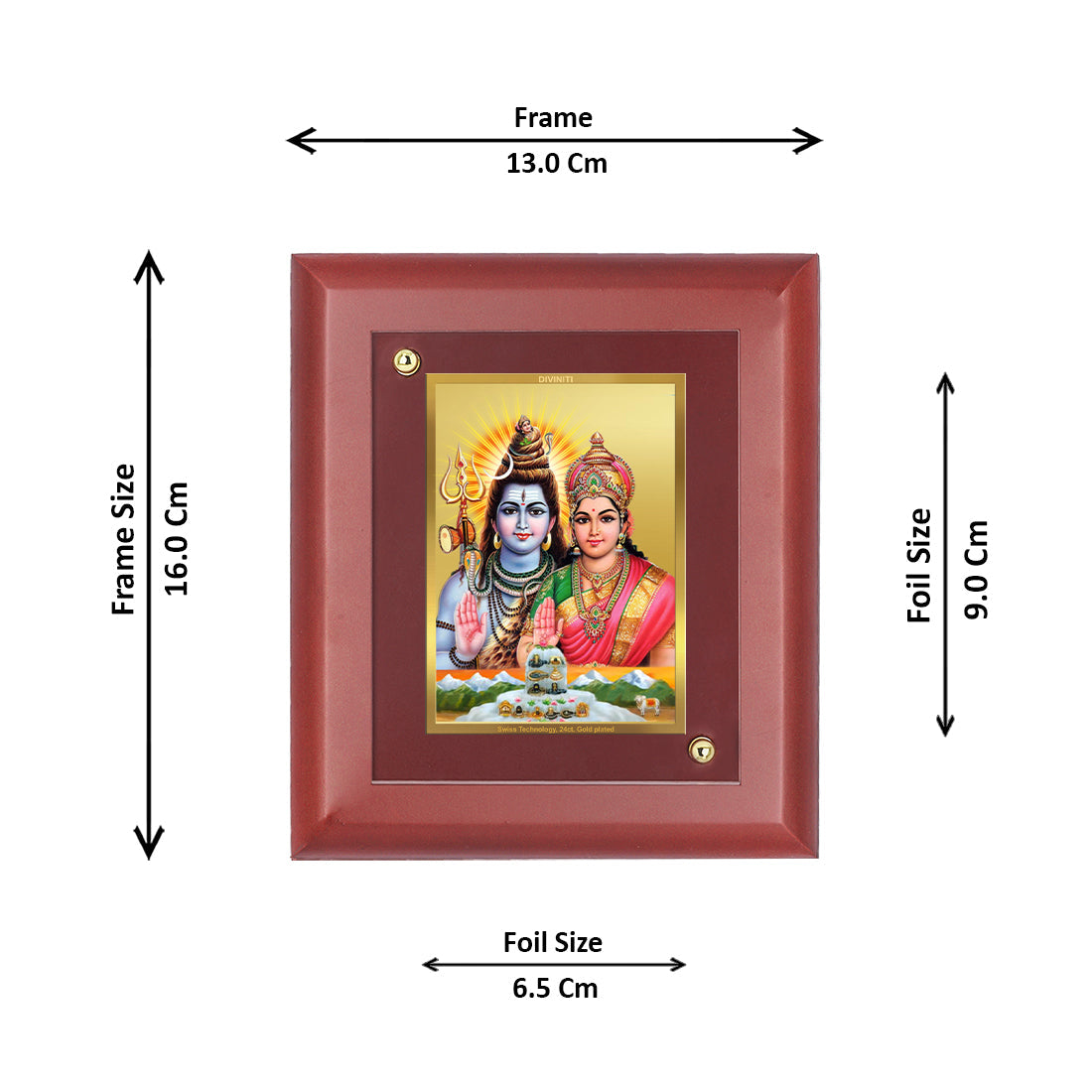 Diviniti 24K Gold Plated Shiv Parvati Photo Frame For Home Decor, Wall Decor, Table Tops, Puja Room (16 x 13 CM)