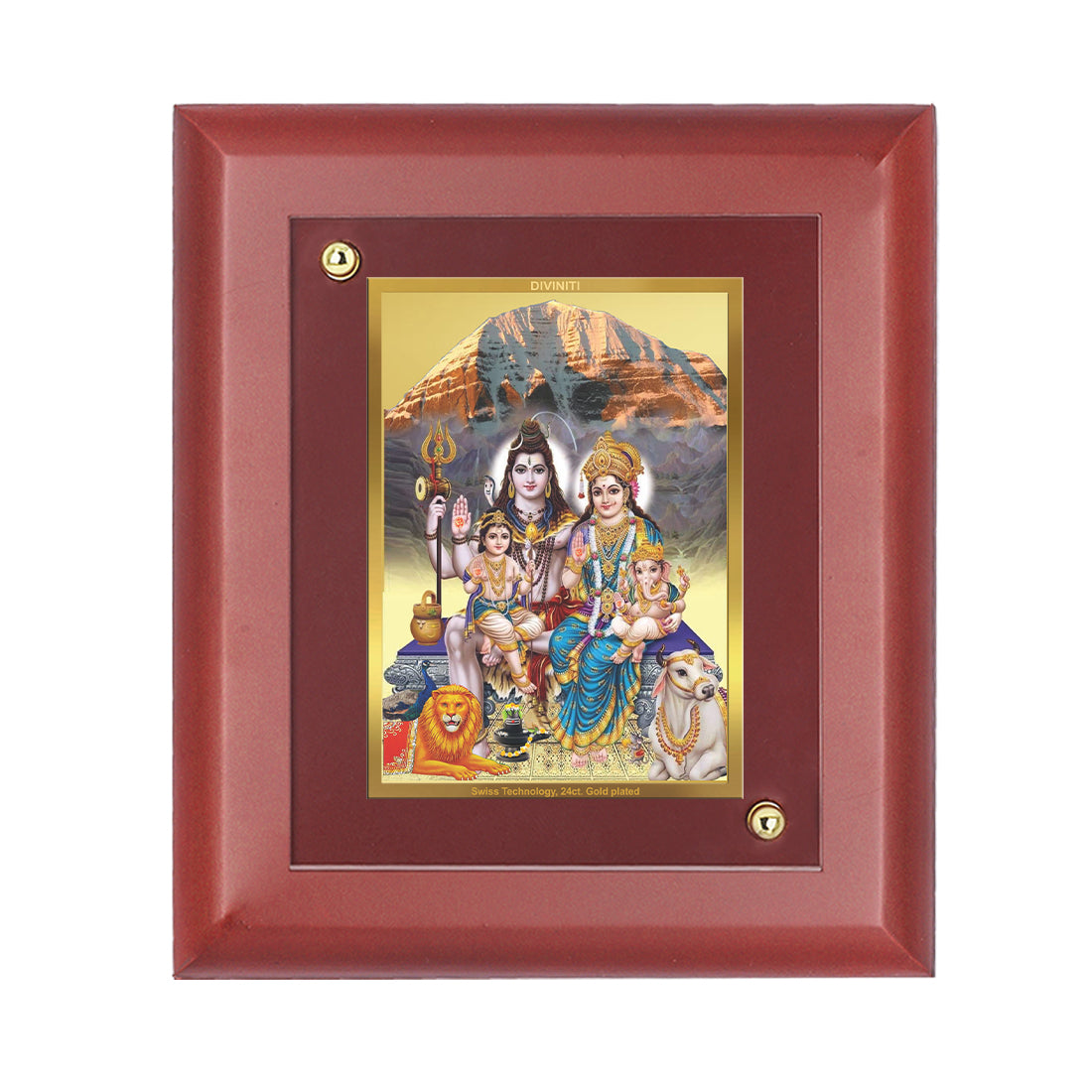 Diviniti 24K Gold Plated Shiv Parivar Photo Frame For Home Decor, Table, Wall Decor, Puja, Gift (16 x 13 CM)