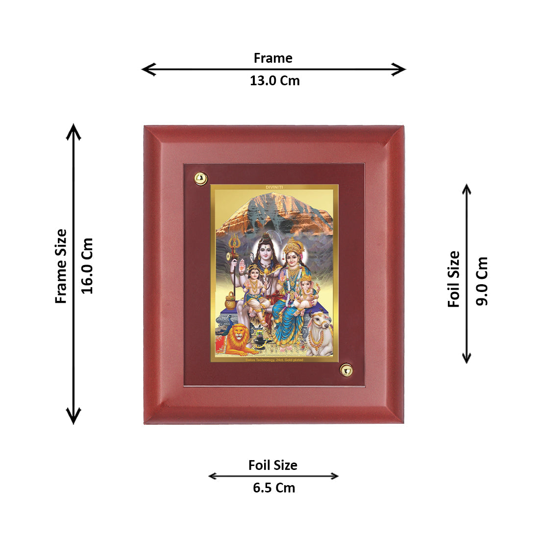 Diviniti 24K Gold Plated Shiv Parivar Photo Frame For Home Decor, Table, Wall Decor, Puja, Gift (16 x 13 CM)