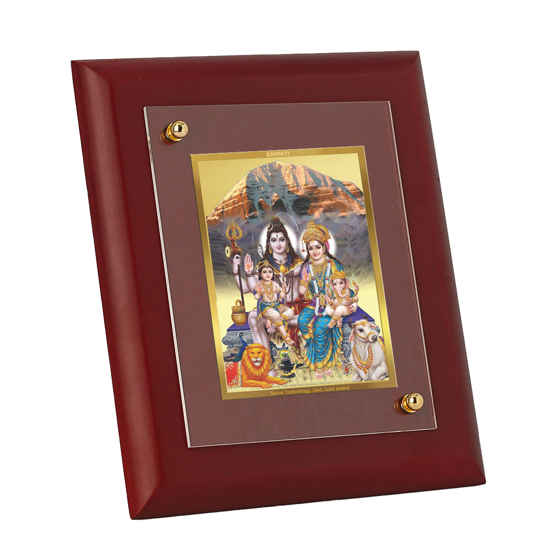 Diviniti 24K Gold Plated Shiv Parivar Photo Frame For Home Decor, Table, Wall Decor, Puja, Gift (16 x 13 CM)