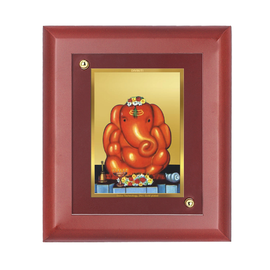 Diviniti 24K Gold Plated Shree Maha Ganpati Photo Frame For Home Wall Decor, Table Tops, Puja, Gift (16 x 13 CM)