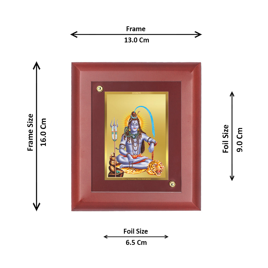 Diviniti 24K Gold Plated Shiv Ji Photo Frame For Home Decor, Wall Decor, Table Tops, Puja, Gift (16 x 13 CM)