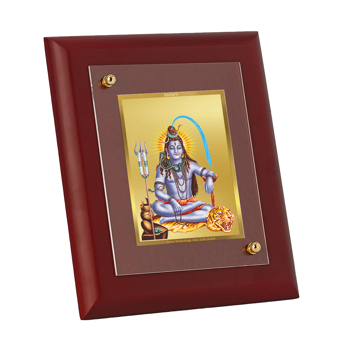 Diviniti 24K Gold Plated Shiv Ji Photo Frame For Home Decor, Wall Decor, Table Tops, Puja, Gift (16 x 13 CM)