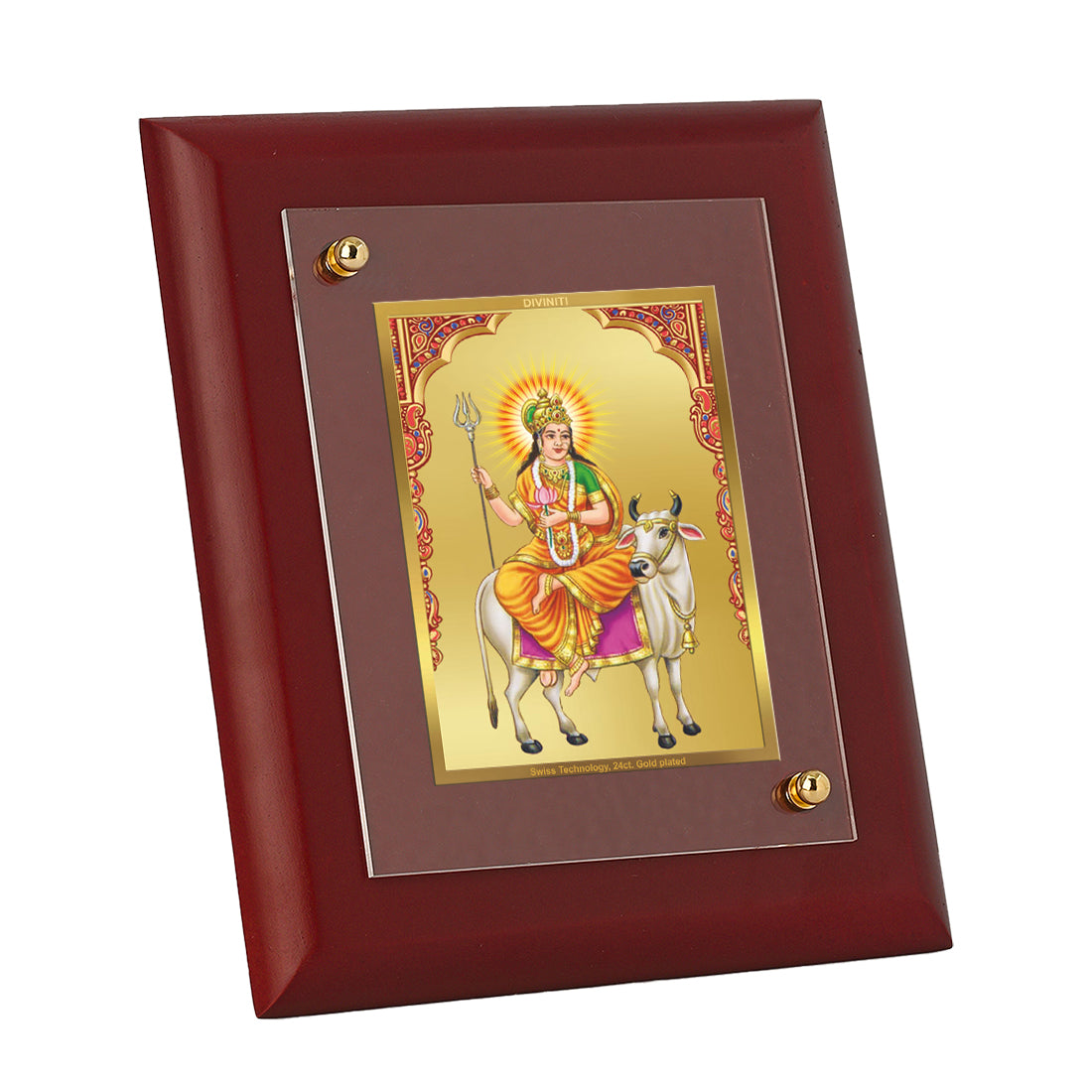 Diviniti 24K Gold Plated Shailputri Mata Photo Frame For Home Decor, Wall Decor, Table, Festival Gift (16 x 13 CM)