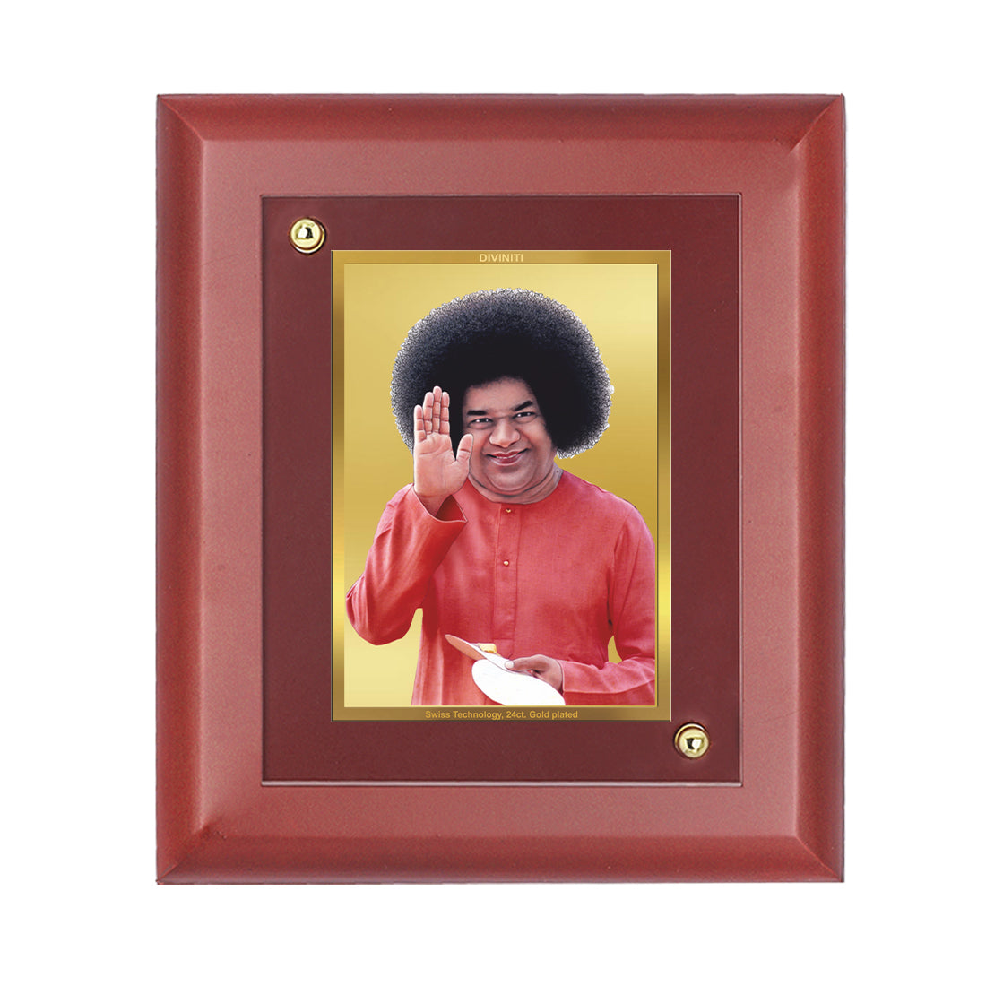 Diviniti 24K Gold Plated Sathya Sai Baba Photo Frame For Home Decor, Table Tops, Gift (16 x 13 CM)