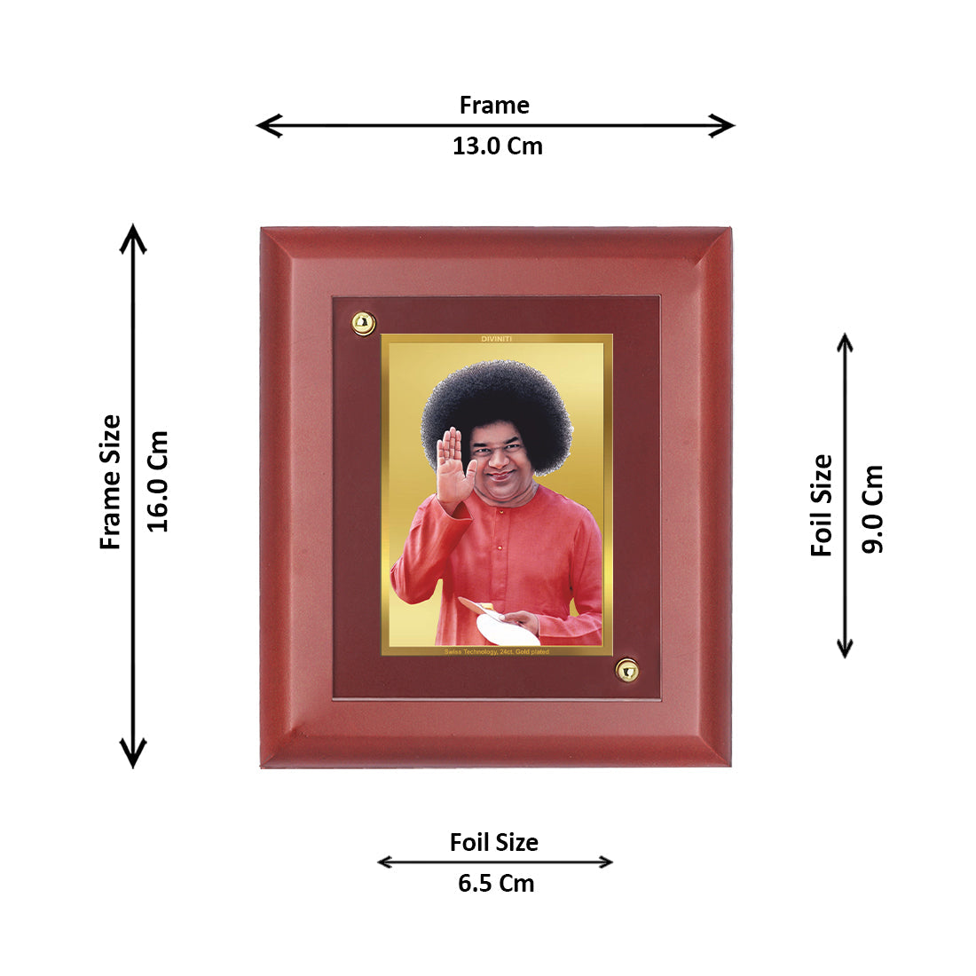 Diviniti 24K Gold Plated Sathya Sai Baba Photo Frame For Home Decor, Table Tops, Gift (16 x 13 CM)