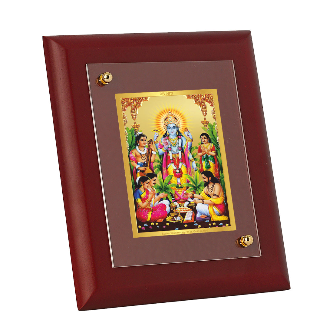 Diviniti 24K Gold Plated Satya Narayan Photo Frame For Home Decor Showpiece, Table Tops, Gift (16 x 13 CM)