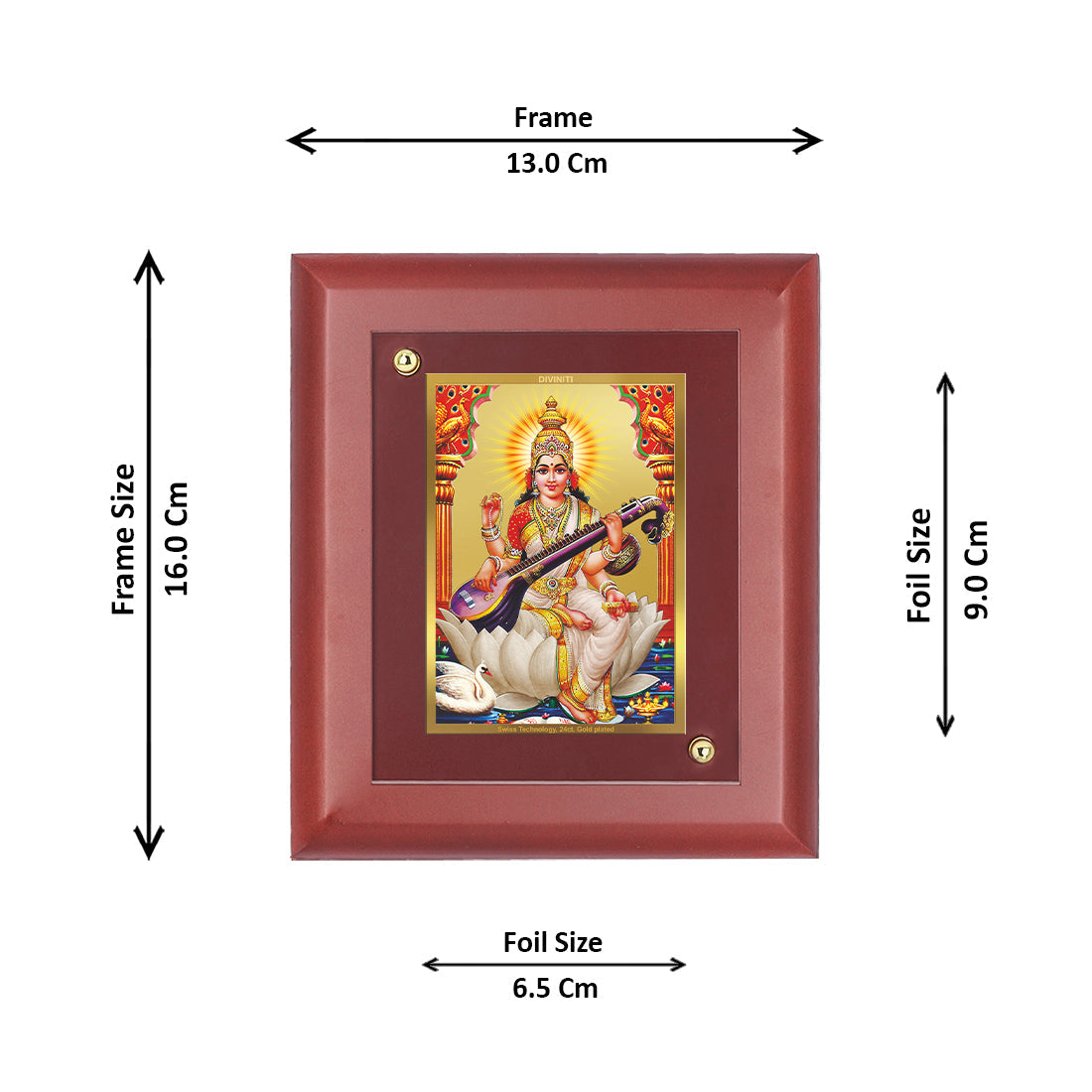 Diviniti 24K Gold Plated Saraswati Mata Photo Frame For Home Decor, Wall Hanging, Office Table, Puja (16 x 13 CM)