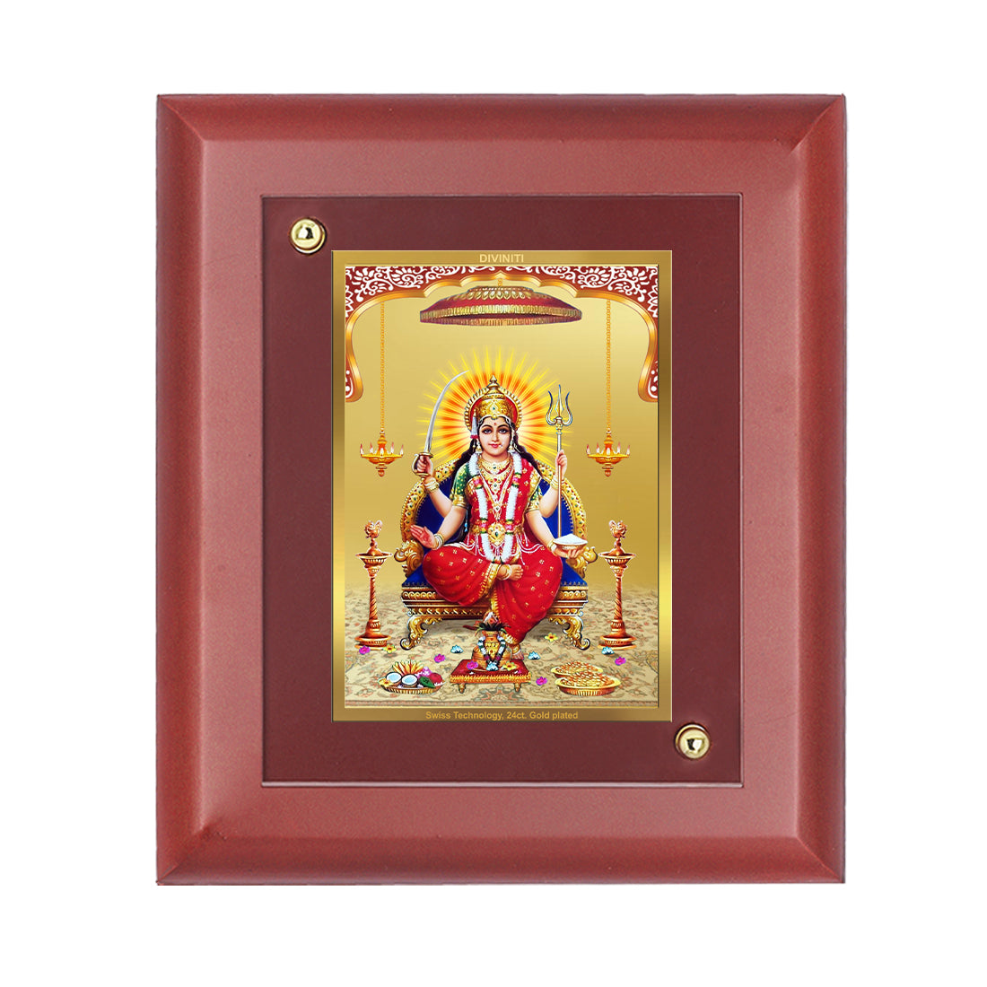 Diviniti 24K Gold Plated Santoshi Mata Photo Frame For Home Wall Decor, Table Tops, Puja Room, Gift (16 x 13 CM)