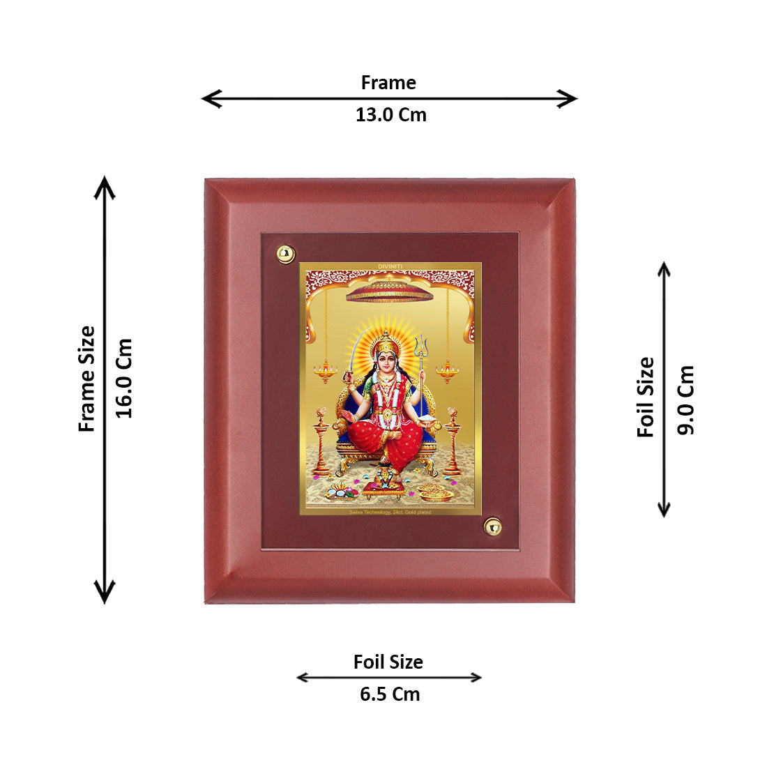 Diviniti 24K Gold Plated Santoshi Mata Photo Frame For Home Wall Decor, Table Tops, Puja Room, Gift (16 x 13 CM)